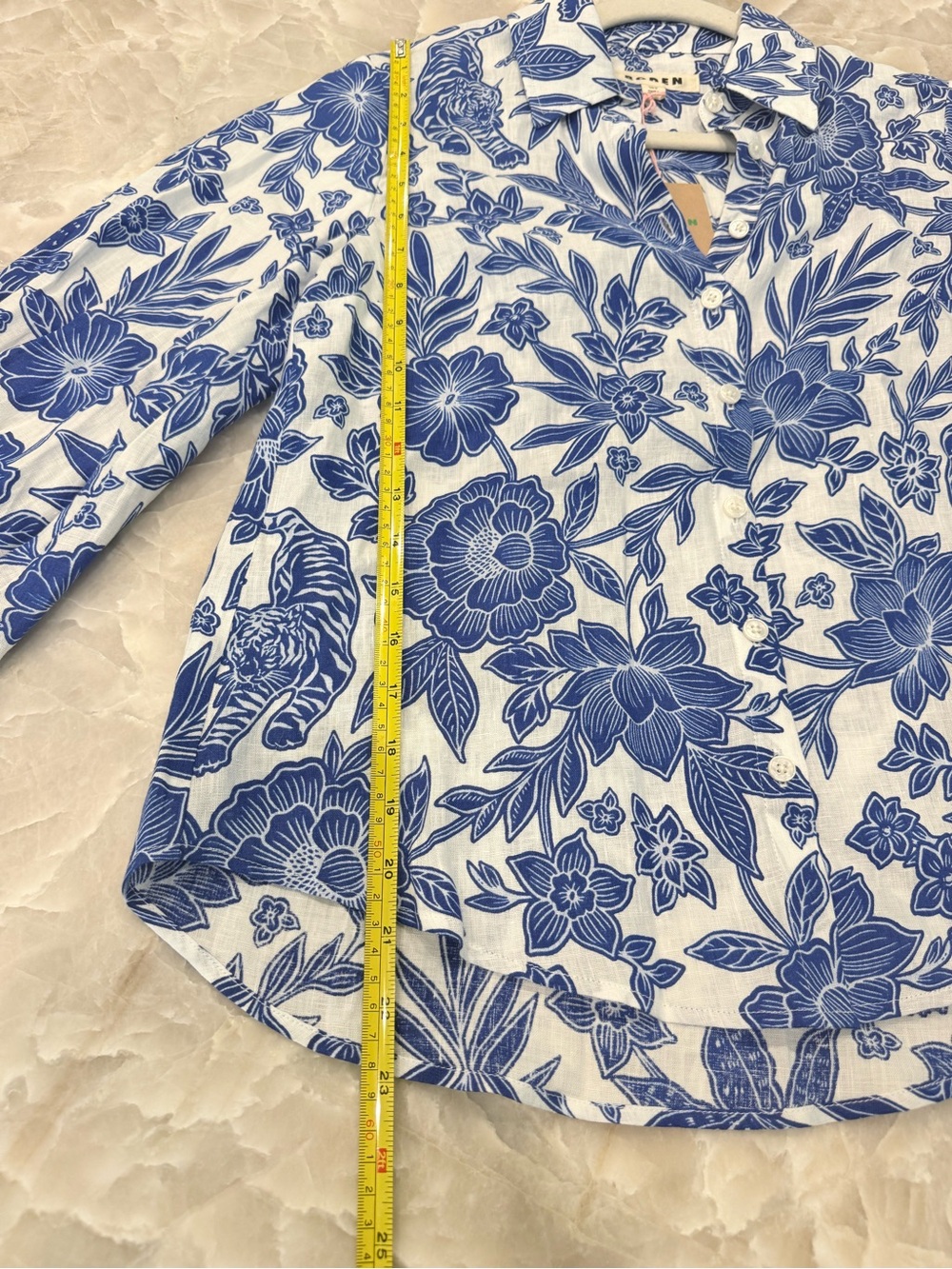 NWT Boden Puff Sleeve Blue Floral Linen Shirt  - size 6 - Picture 14 of 15